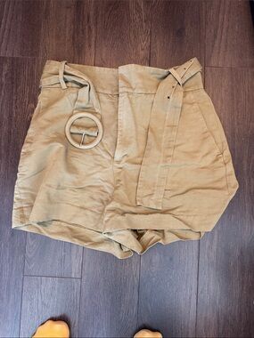Zara Olive Tan High-Waist Belted Women’s Shorts